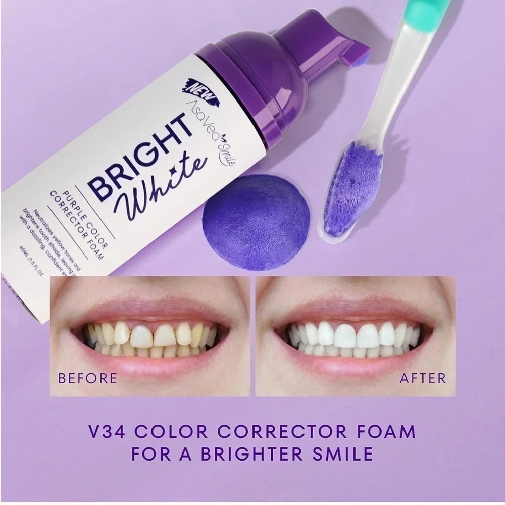 Brand New Bright White Bundle Purple Color Correcting Foam & Whitening Strips